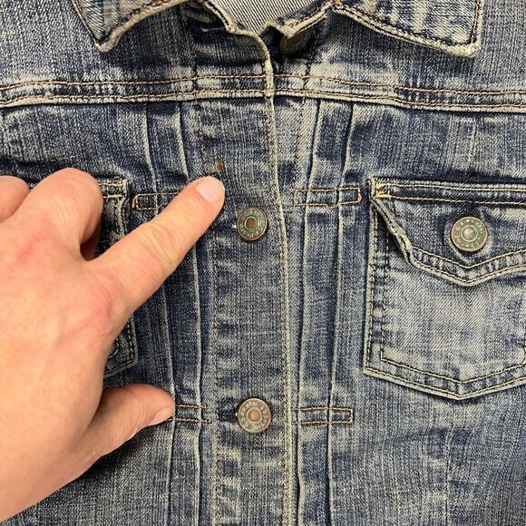 VTG Gap Jean Jacket Womens M 2002 Stretch Trucker Stretch Medium Wash Denim Y2K - Picture 10 of 13